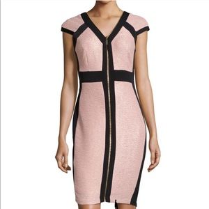 JAX Metallic Blush Zipper-Front Sheath Dress